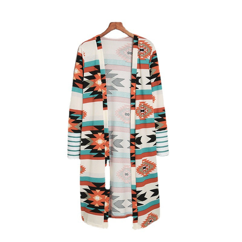 Wholesale Aztec Printed Western Style Long Polyester Cardigan